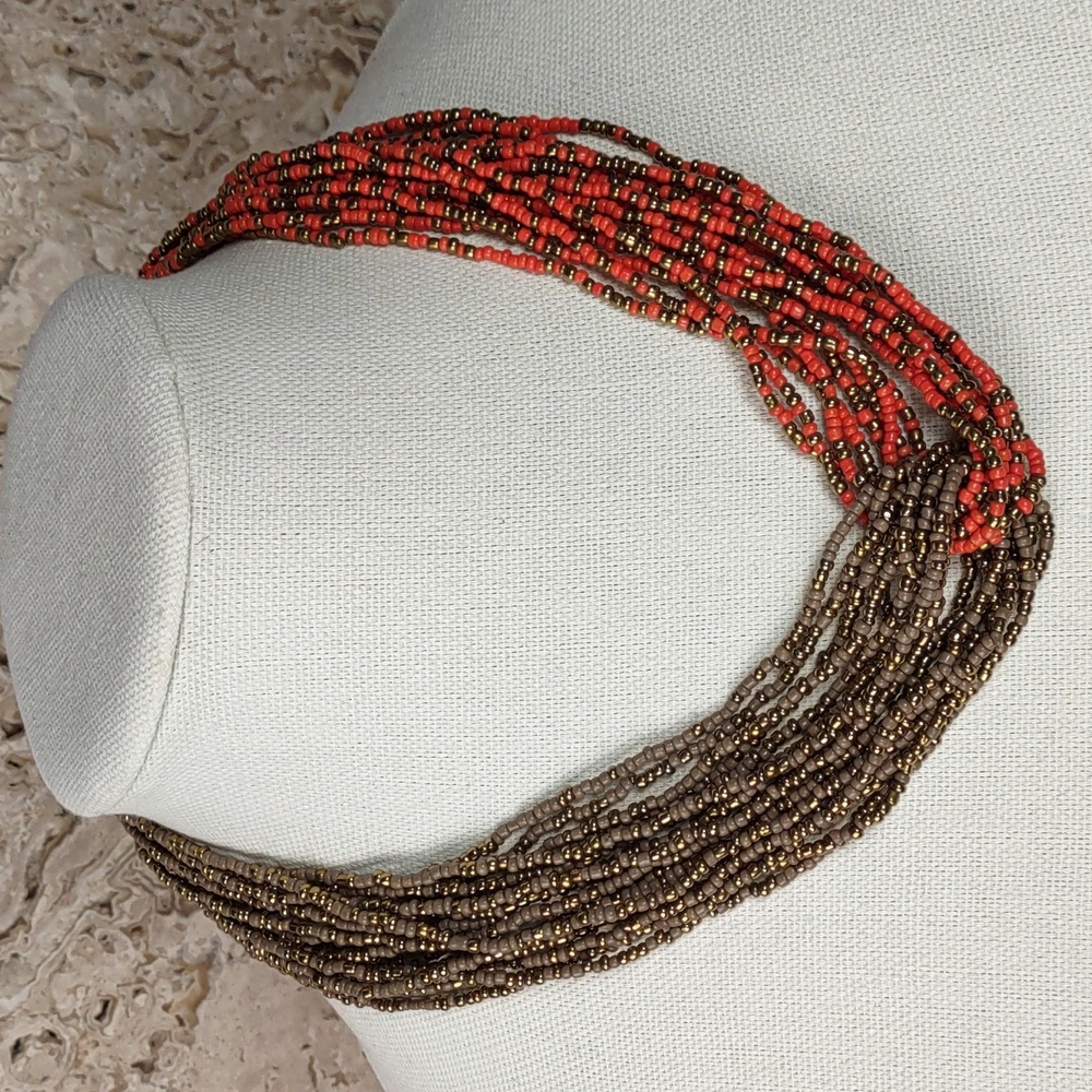 Two Tone Multi Strand Glass Seed Bead Necklace